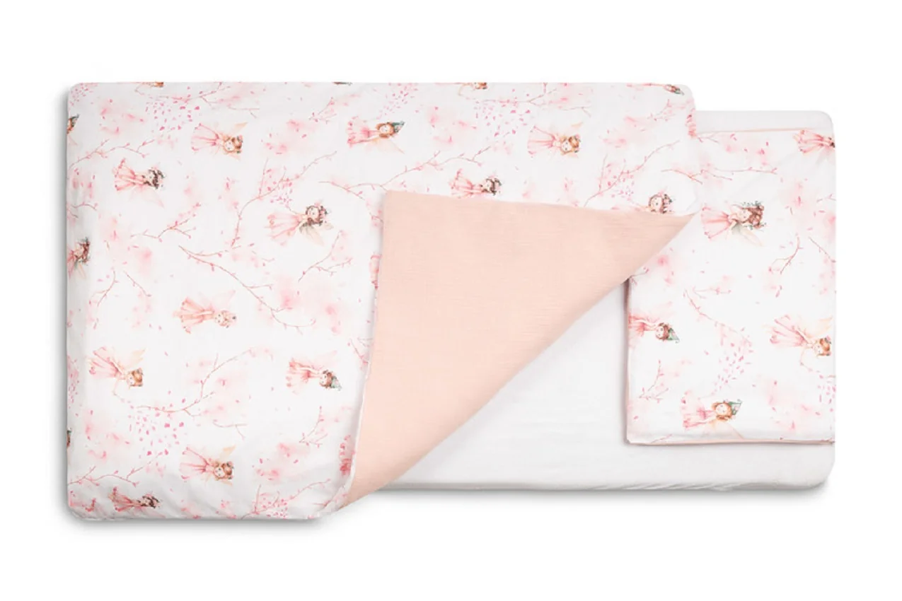 Mušelínové obliečky do postieľky 135x100, Víla Ema, ružová, biela