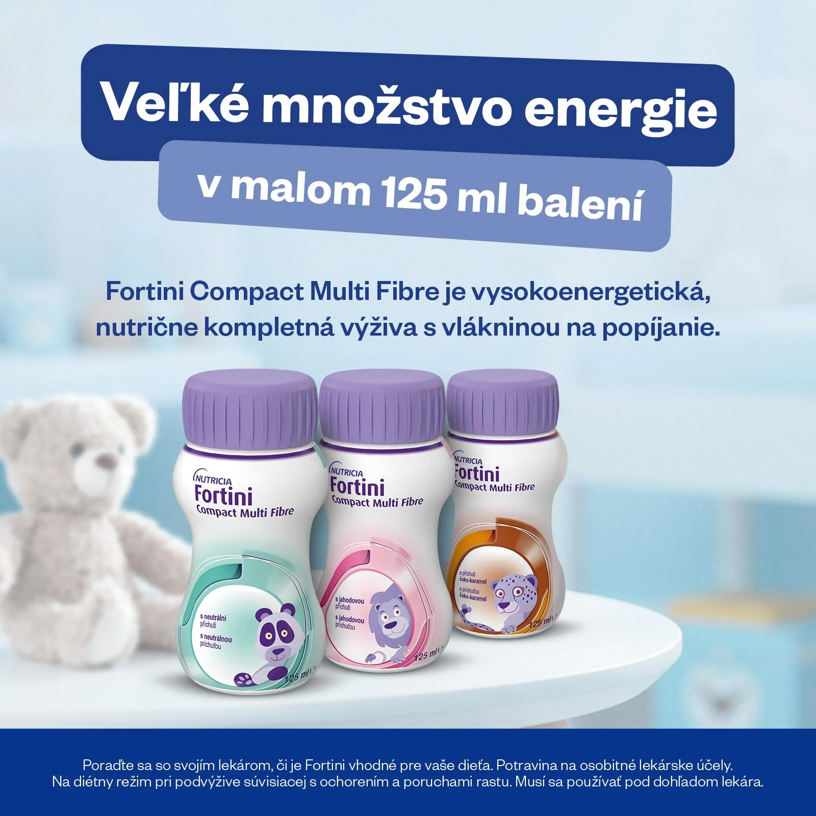 Fortini Compact Multi Fibre s príchuťou čokoláda-karamel 4×125 ml, tekutá výživa pre deti