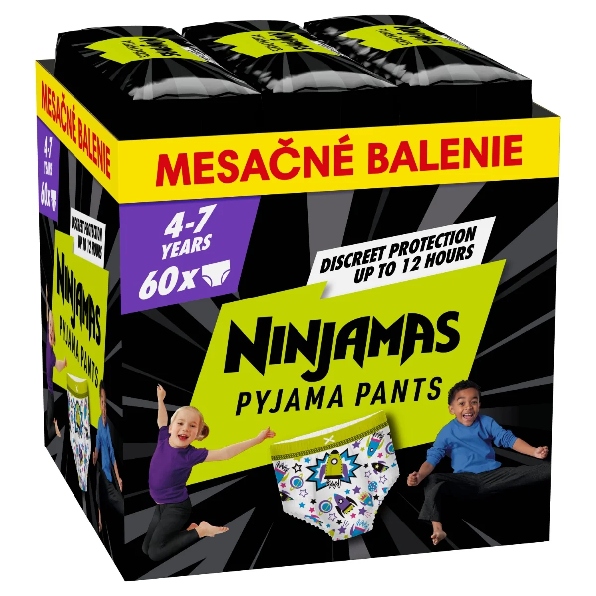 Ninjamas Pyžamové nohavičky Vesmírne lode, 60 Pyžamových Nohavičiek, 7 Rokov, 17kg-30kg 1×60 ks, plienkové nohavičky