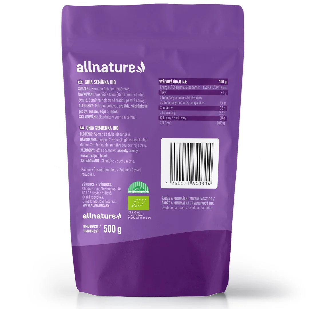 Allnature CHIA semienka 1×500 g, chia semienka
