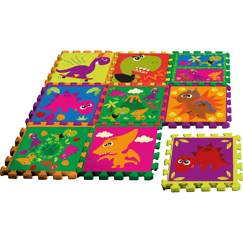 Kids Euroswan Penová podložka, puzzle 9 ks + taška, Crazy Dino