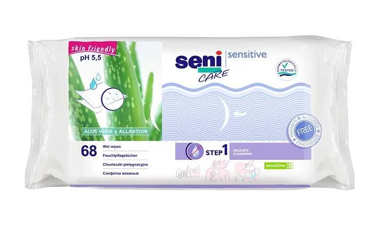 SENI CARE VLHCENE UTIERKY SENSIT 68KS ALOE VERA 1×68 ks, vlhčené utierky
