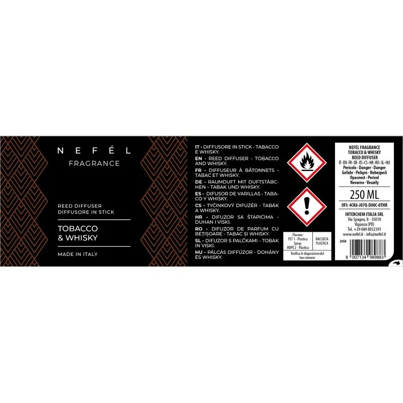 Fragrance Waves interiérový tyčinkový difúzor 250ml vôňa Tobacco & Whisky