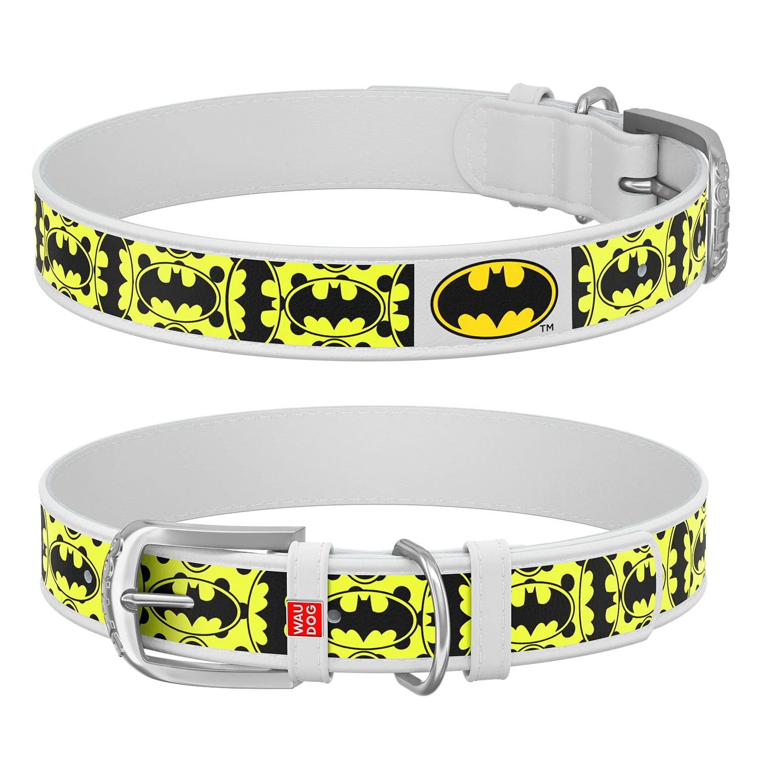 Kožený obojok Batman DC COMICS biely, Obvod krku: 18-24 cm, širka: 9 mm