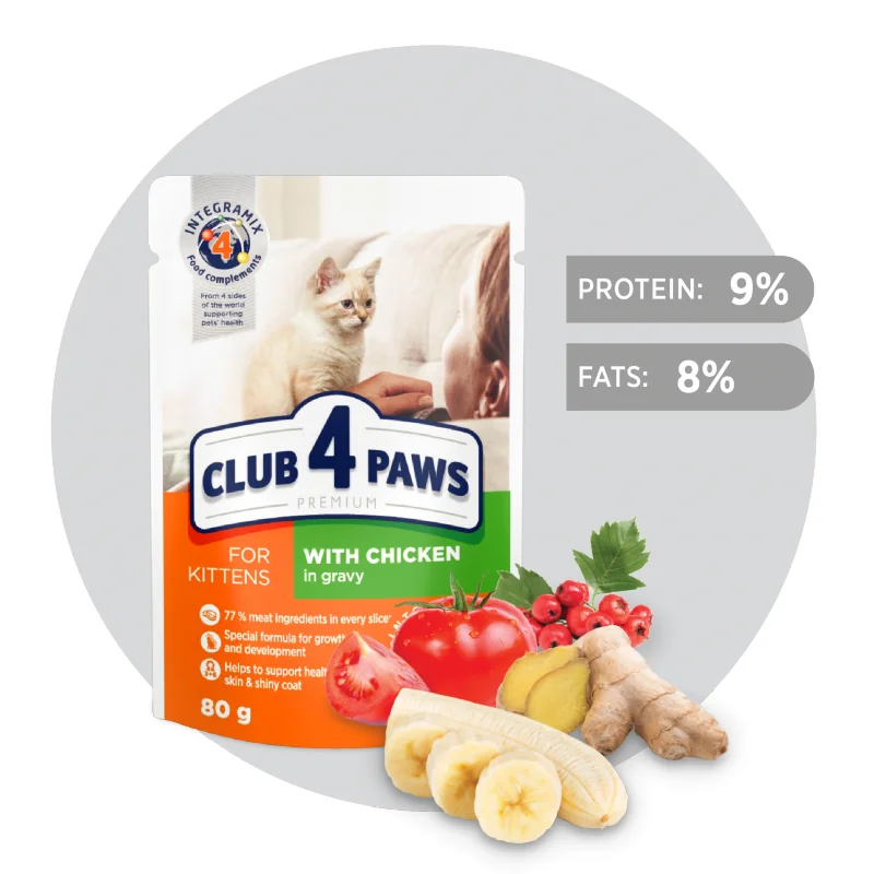 CLUB 4 PAWS Premium pre mačiatka S kuracím mäsom v omáčke 80 g (8927)