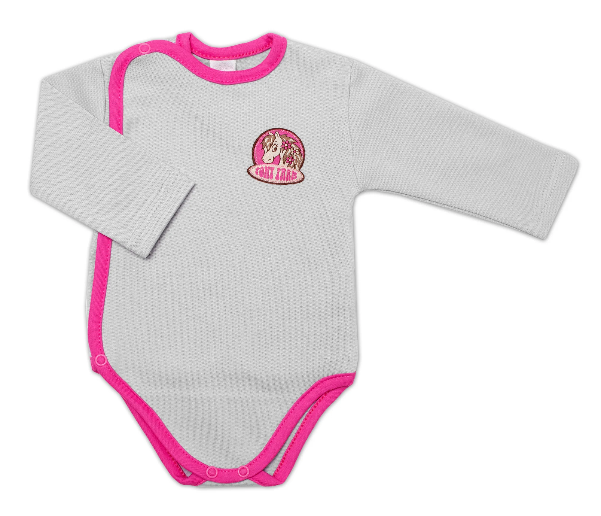 2-dielna sada G-baby body dl. rukáv zap. bokom + polodupačky Pony Farm, sivá