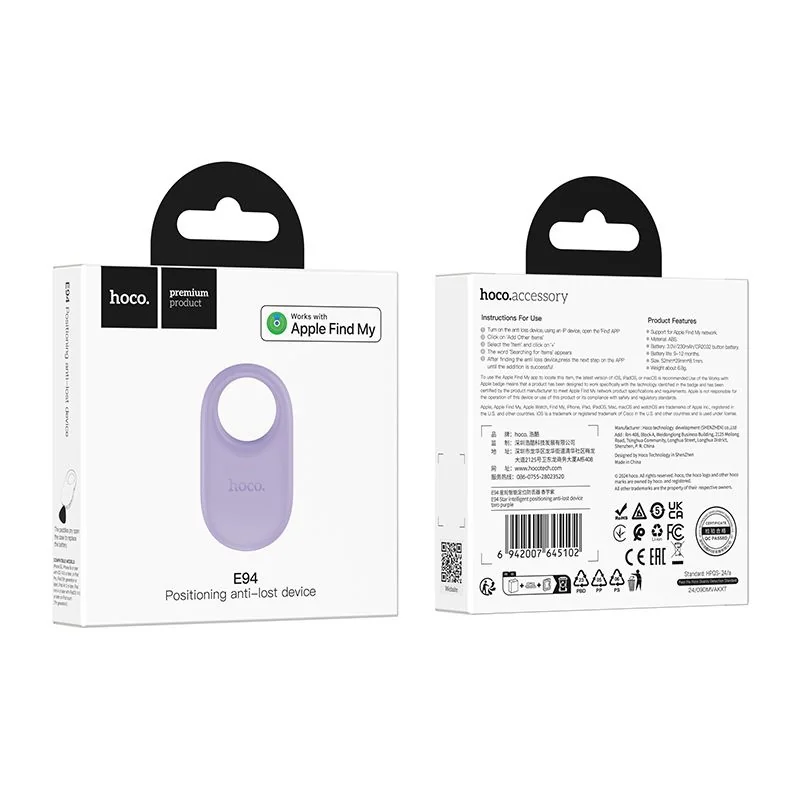 Hoco E94 lokalizátor Apple FindMy, fialový