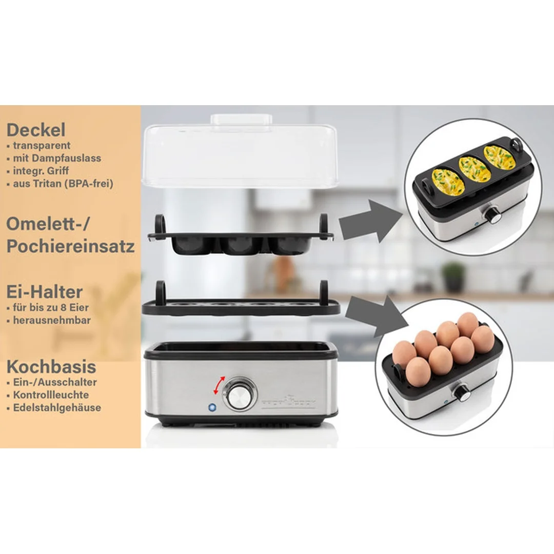 ProfiCook EK 1275 varič vajec a omelety, 8 vajec, nerez