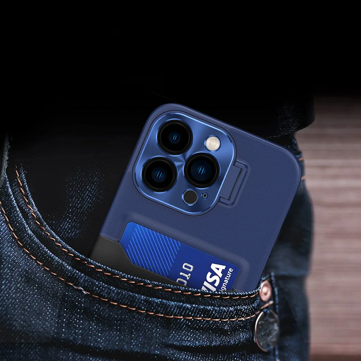 MG Leather Stand kryt na iPhone 14 Pro, modrý