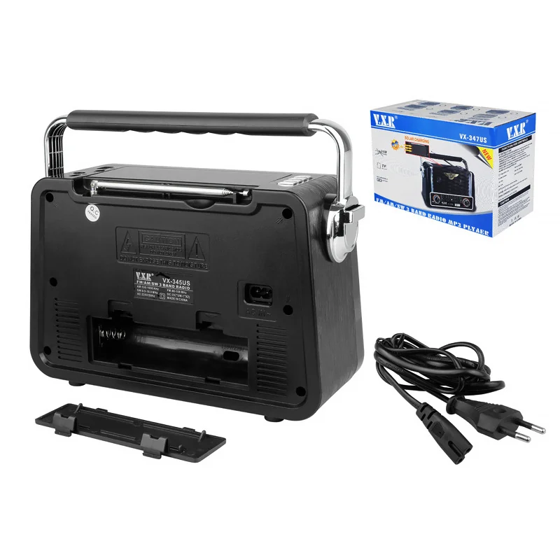 Rádio prenosné VXR VX-345CZ BLACK RETRO so solárnym panelom