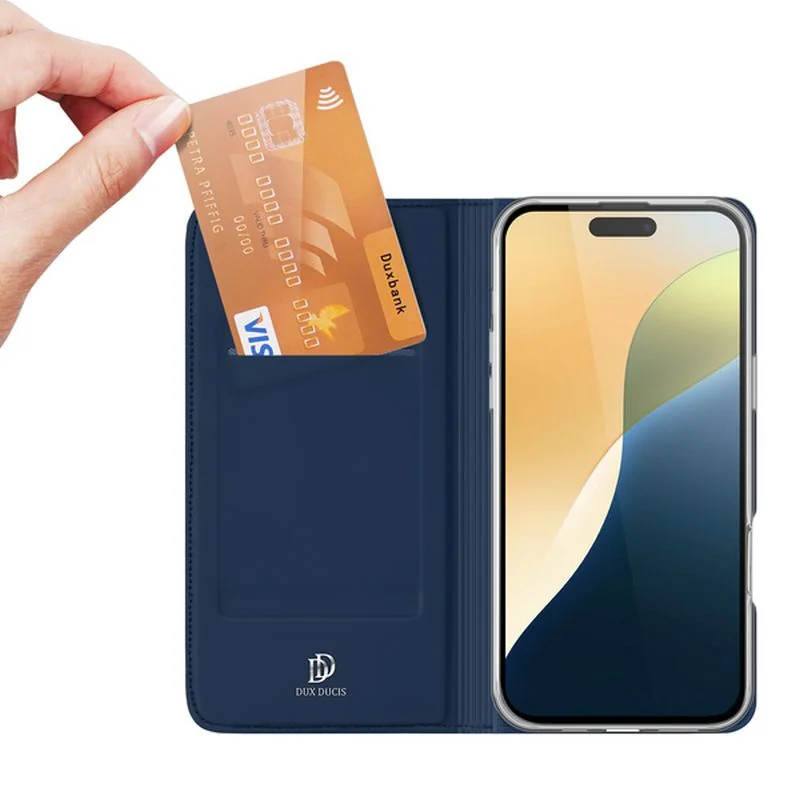 Dux Ducis Skin Pro knižkové puzdro na iPhone 16, modré