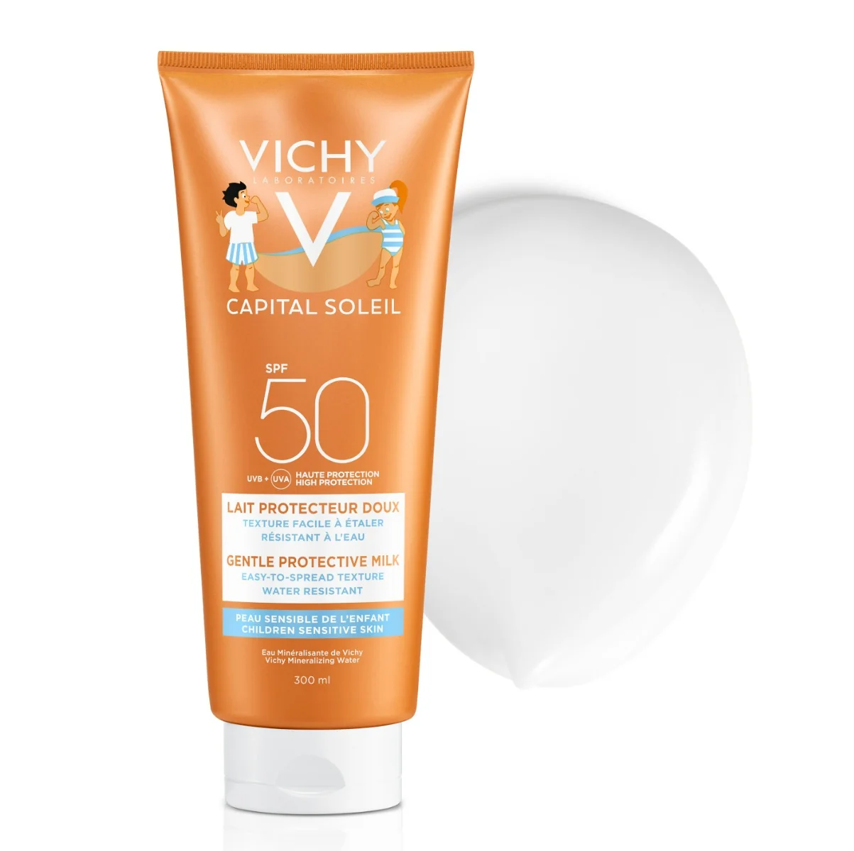 VICHY Capital Soleil Hydratačné ochranné mlieko pre deti na tvár a telo SPF 50 300 ml 1×300 ml, mlieko pre deti SPF50 R16