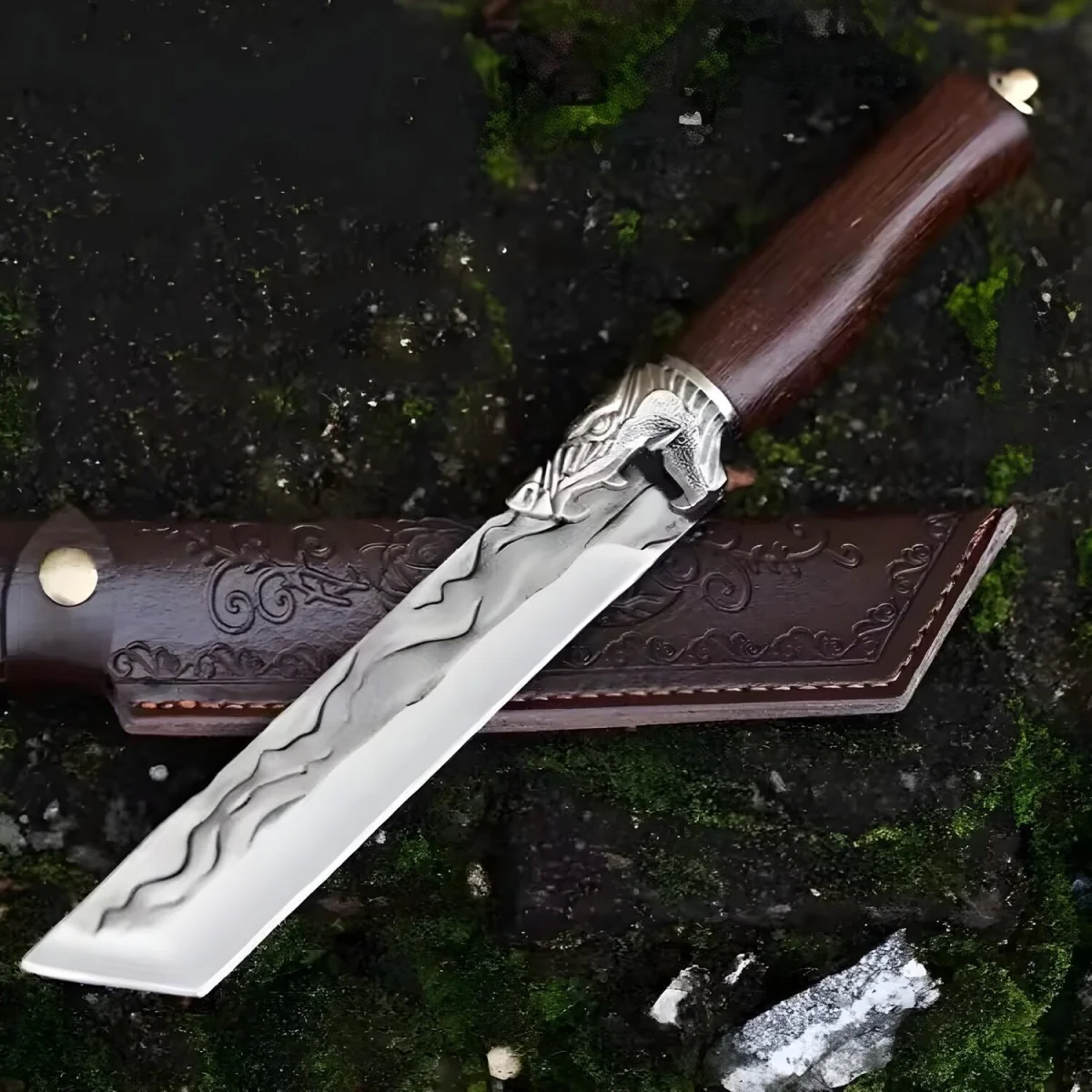 Kuchynský nôž s koženým puzdrom AG-33009, hnedá