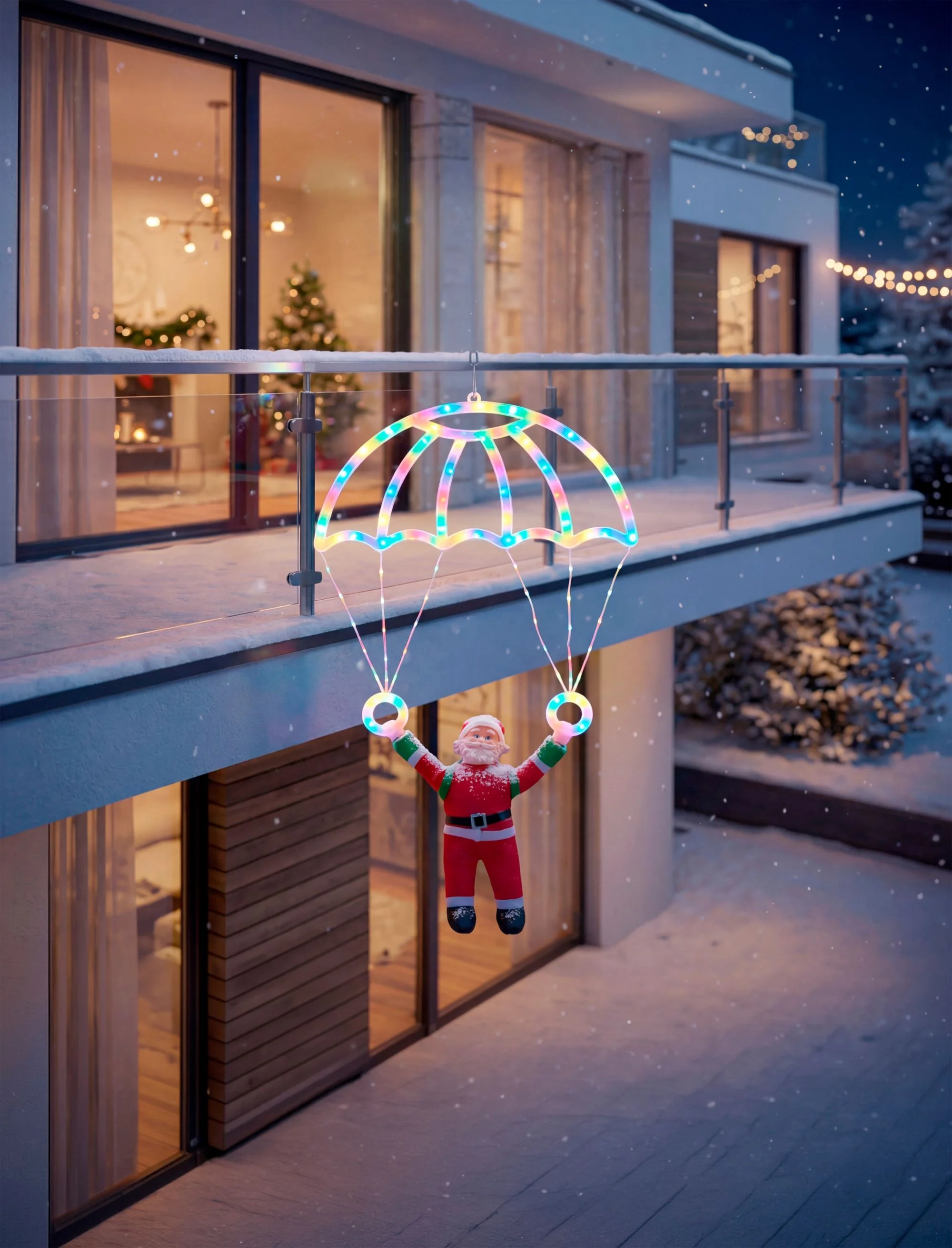 MagicHome vianočný LED Santa s padákom, 1 ks 116 LED biela, IP44, 50x73 cm