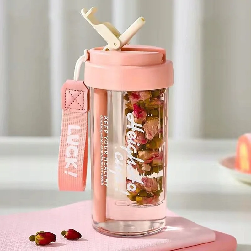 Livefy pohár so slamkou Simple 600ml, ružový