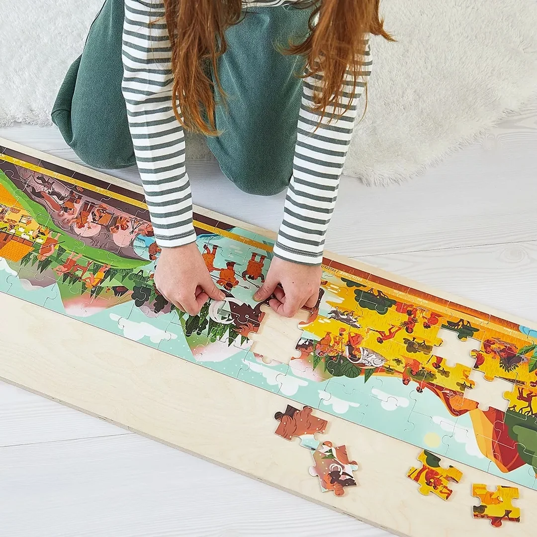 Janod Panoramatické Prehistorické puzzle v kufríku 100 ks