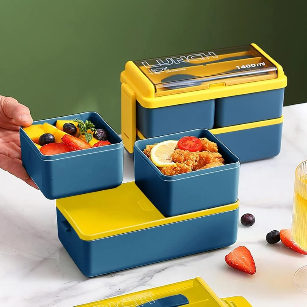 Dvojdielny lunchbox s priehradkami 1400 ml Modrá/Žltá