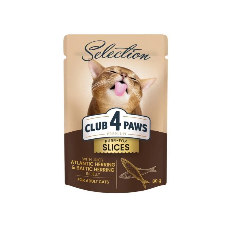 CLUB 4 PAWS Premium Plus kapsička s atlantickým sleďom a baltským sleďom v želé 80g (8025)