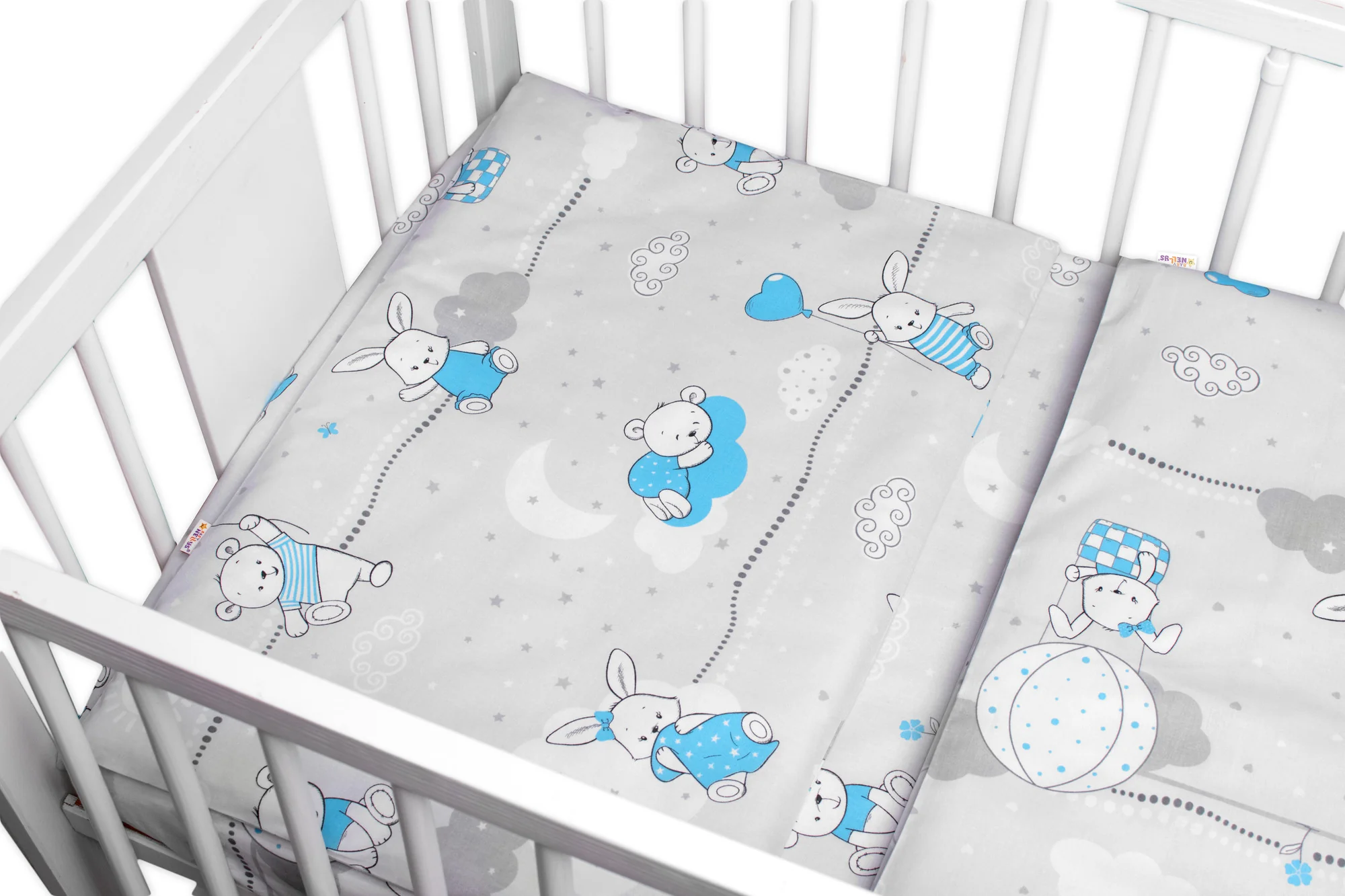 Mantinel s obliečkami Premium, Baby Nellys, 3D sada, Good night Animals, sivé BOY, 135x100