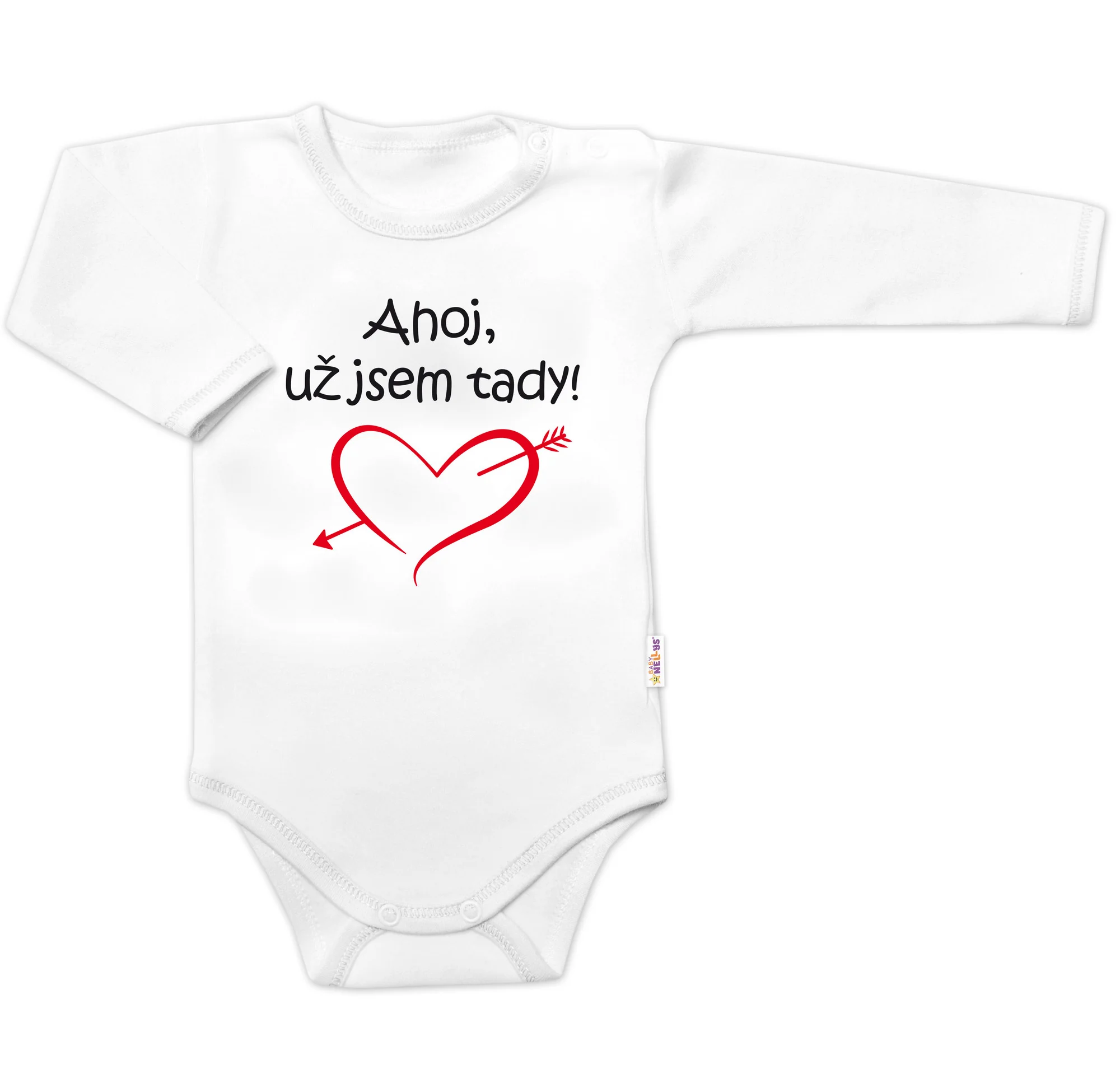 Body dlhý rukáv s vtipným textom Ahoj už jsem tady! - biele, veľ. 74