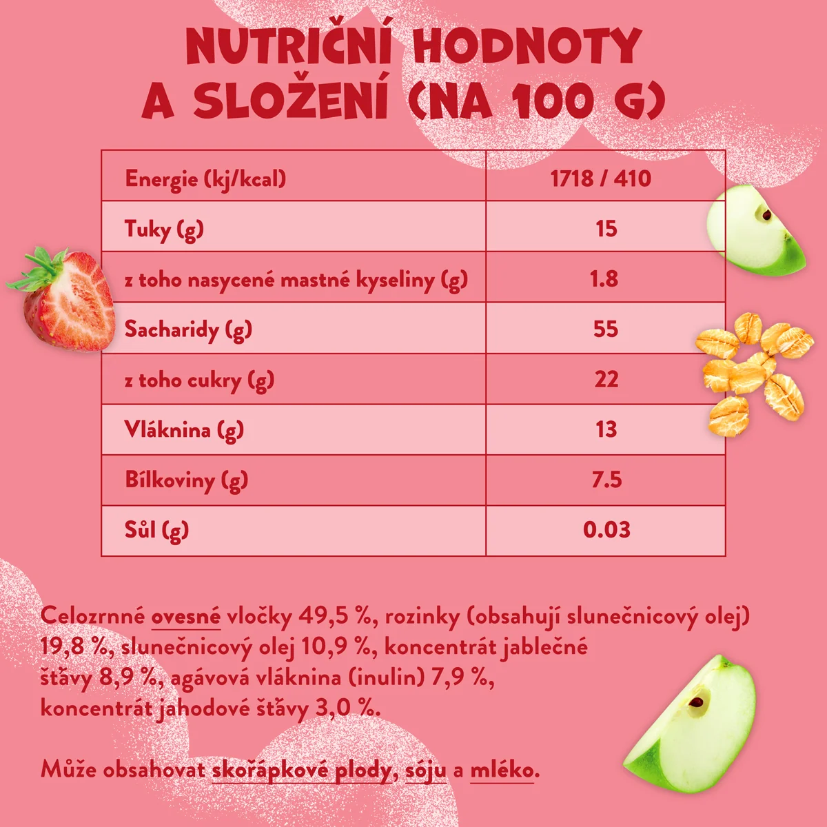Goodies ovsená tyčinka jahody a jablko MLTP 6×23 g, ovsená tyčinka