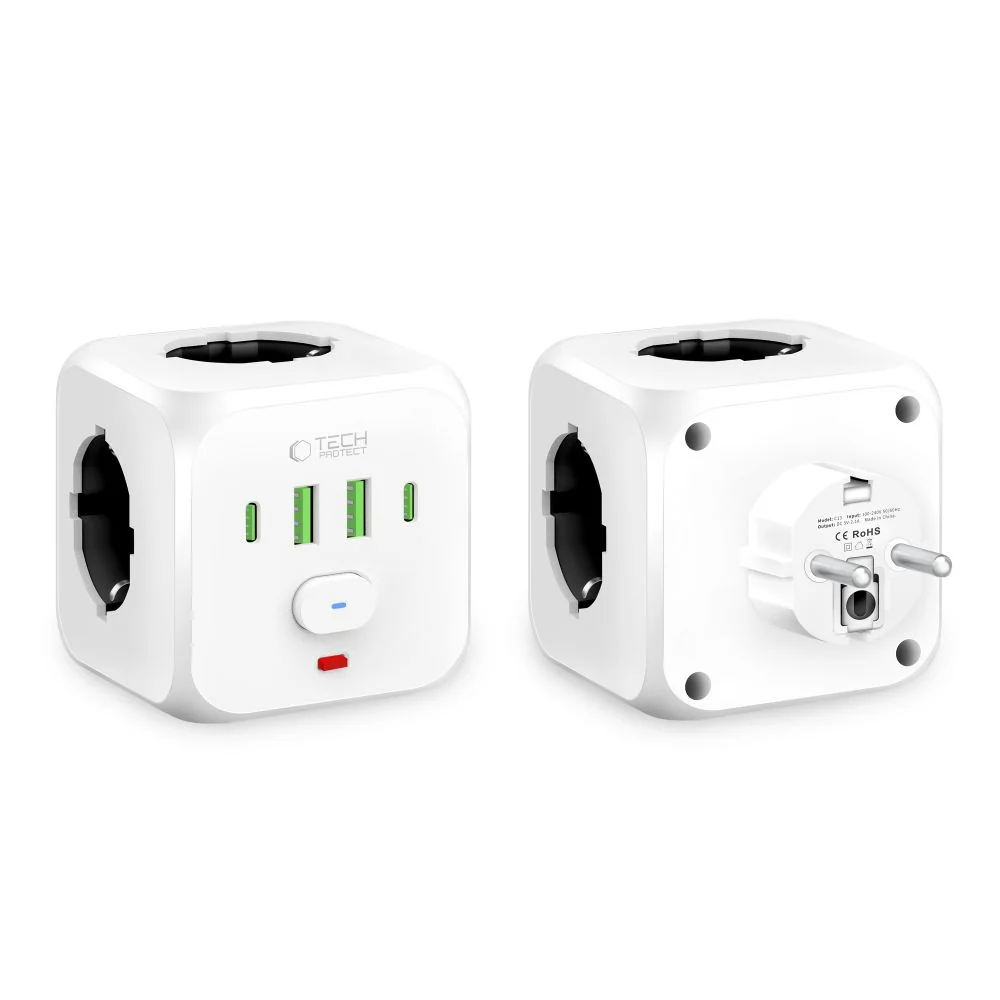 Tech-Protect PCL3X4 zásuvka 2x USB / 2x USB-C / 3x elektrická zásuvka, biela biela
