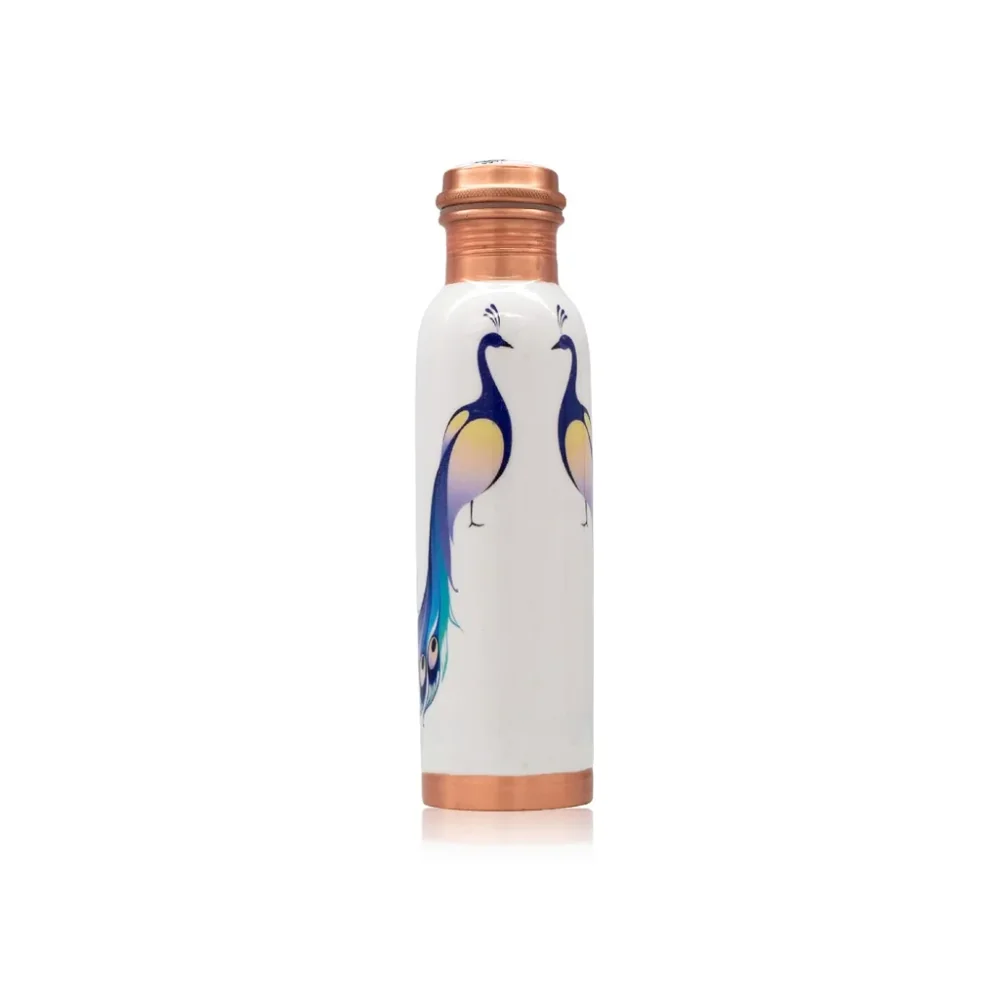 Medená fľaša s motívom páva, 900 ml