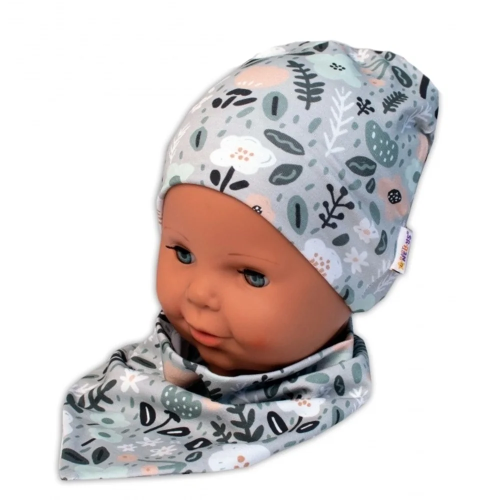 Baby Nellys Dvojvrstvová čiapka + šatka Palouček, mätová, 104/110