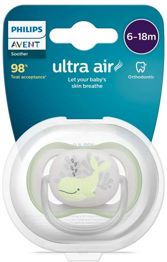 Philips AVENT Cumlík Ultra air obrázok 6-18m veľryba 1ks 1×1 ks, cumlík