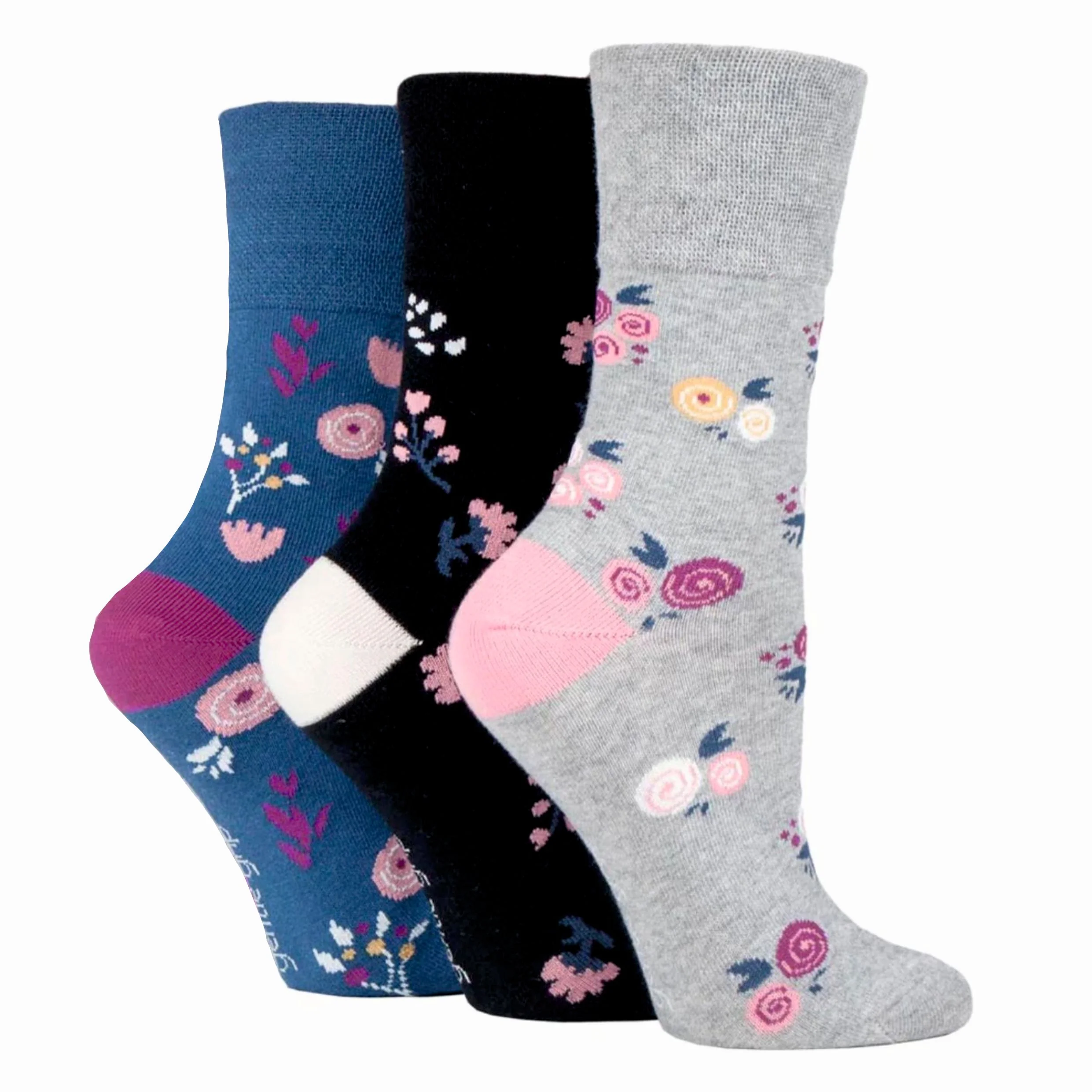 Dámske módne 3 páry ponožky Gentle Grip FLORAL EMBRACE široký lem Veľkosť ponožiek 37-42