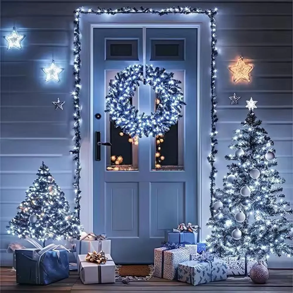 LED svetlá so solárnym panielom-20m (200 LED žiaroviek)-Biela solárny panel, 20 m