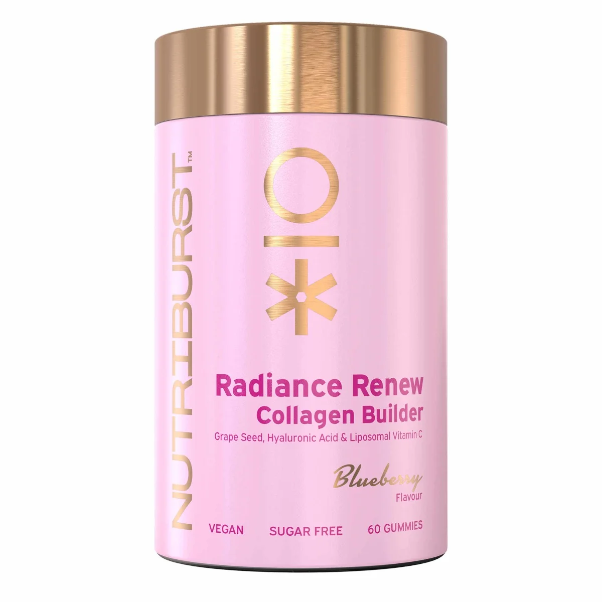 Nutriburst Premium Radiance Renew gummies s vitamínmi podporujúcimi tvorbu kolagénu, zdravie pokožky a kĺbov, príchuť čučoriedka 60 ks