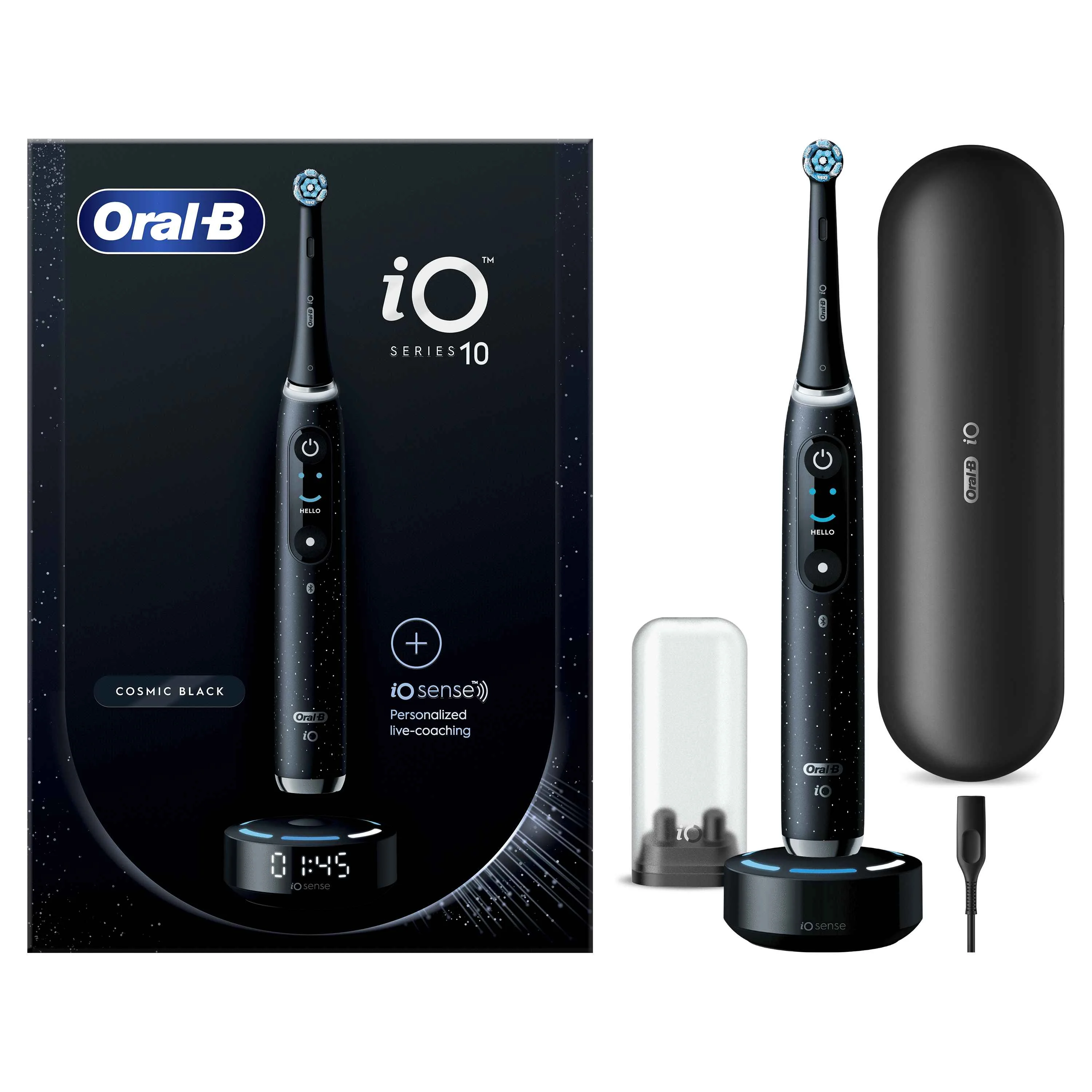 Oral B iO Series 10 Black + držiak zubnej kefky + cestovné púzdro 1×1 set, elektrická zubná kefka