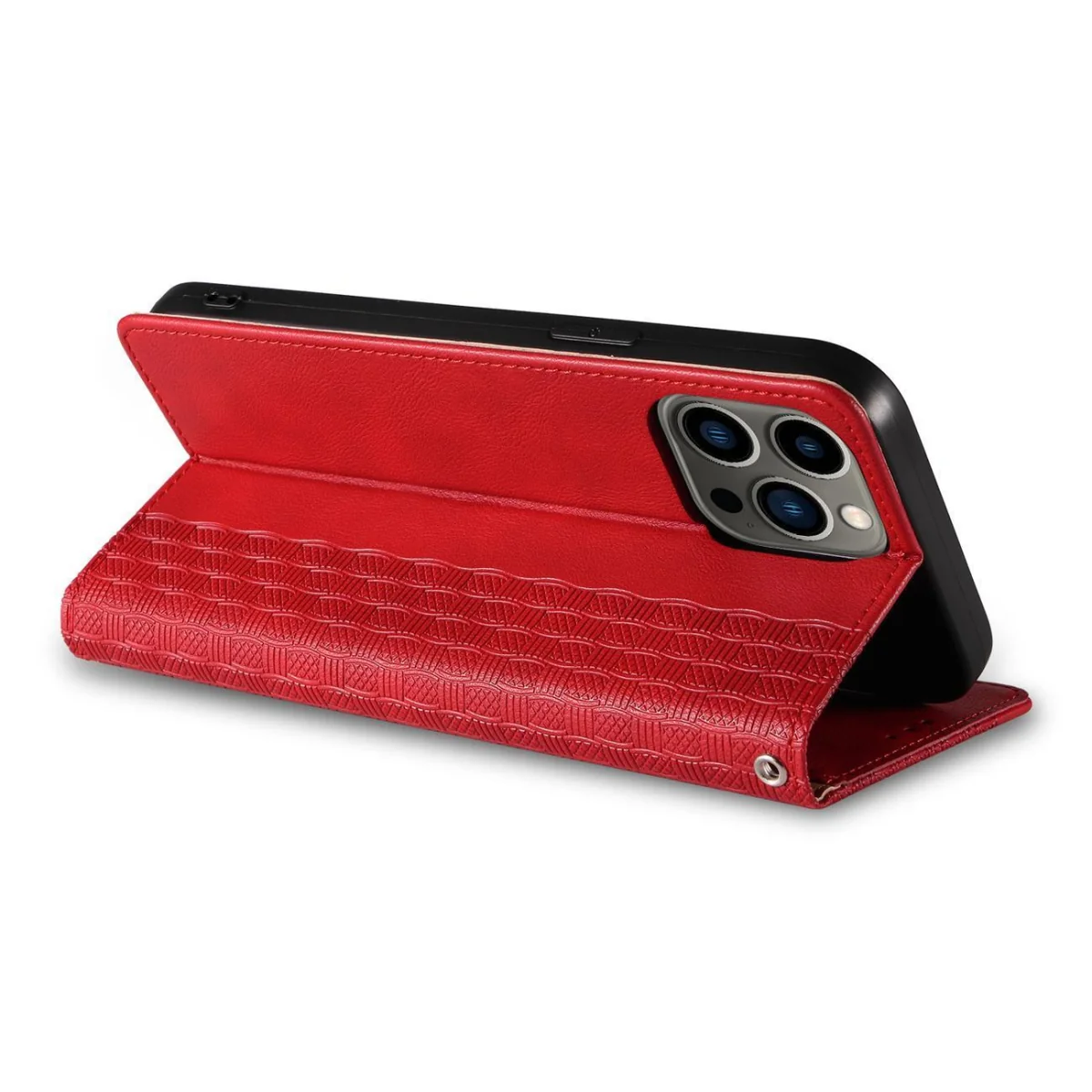 MG Magnet Strap knižkové kožené puzdro na iPhone 13 Pro, červené