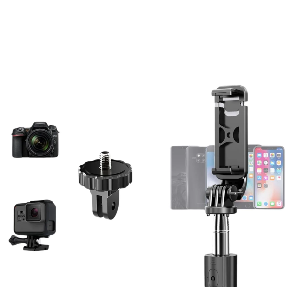 Selfie tyč so statívom, teleskopická, s Bluetooth diaľkovým ovládaním, čierna