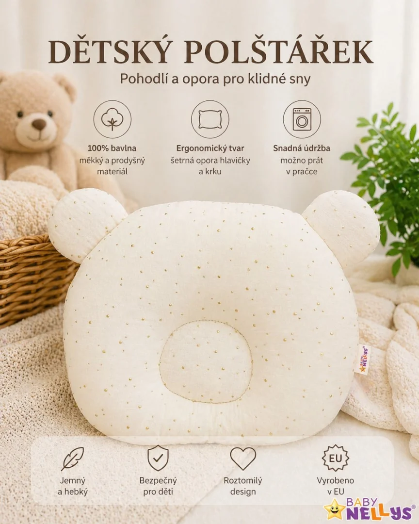 Mušelínový tvarovaný vankúš Zlaté bodky, béžová
