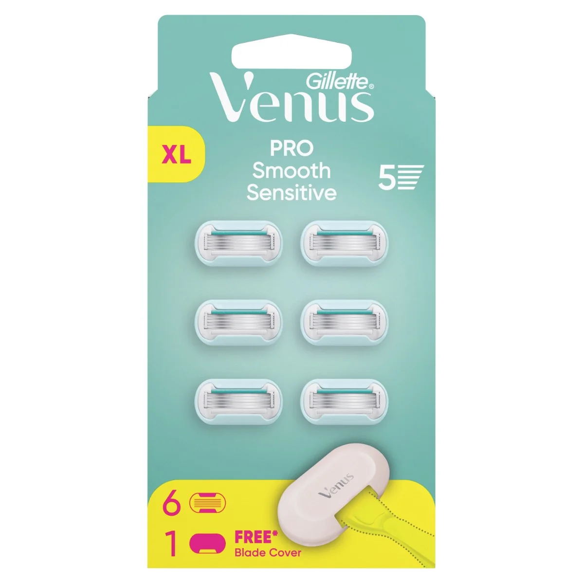 Gillette Venus Pro Smooth Sensitive náhradné holiace hlavice 6 ks + kryt na žiletku 6 ks