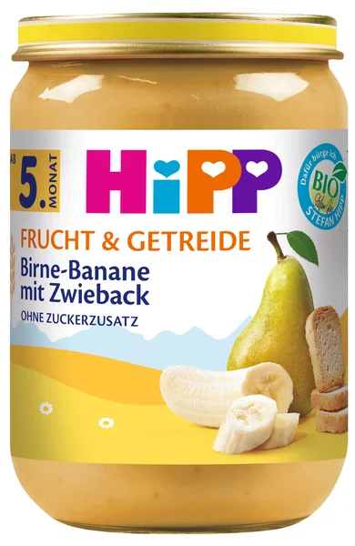 HiPP BIO Hruška a banány so suchármi, od 5. mesiaca 190 g