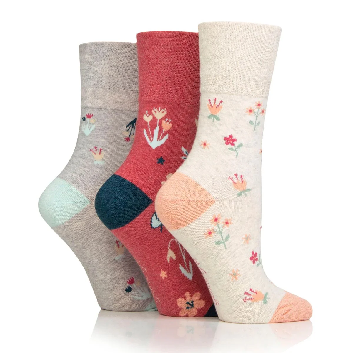 Dámske bavlnené ponožky Gentle Grip FLORAL MEMOIR 3 páry voľný lem Veľkosť ponožiek 37-42