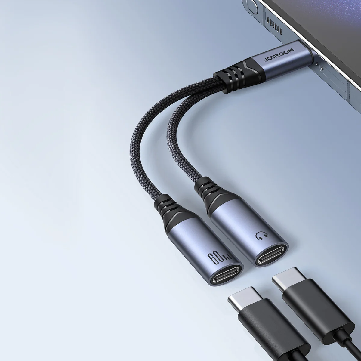 Joyroom SY-C03 adaptér USB-C / 2x USB-C, čierny