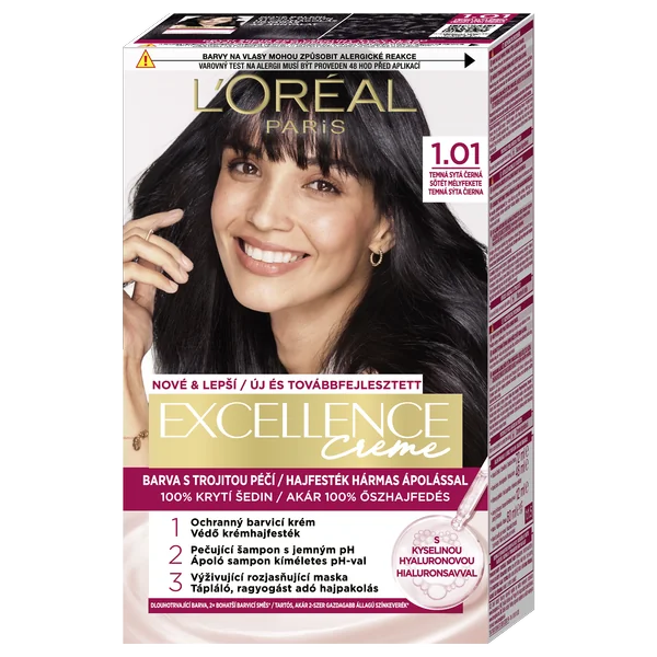 L´Oréal Paris Excellence Créme 1.01 Temná sýtá čierna 1×1 ks, permanentná farba na vlasy