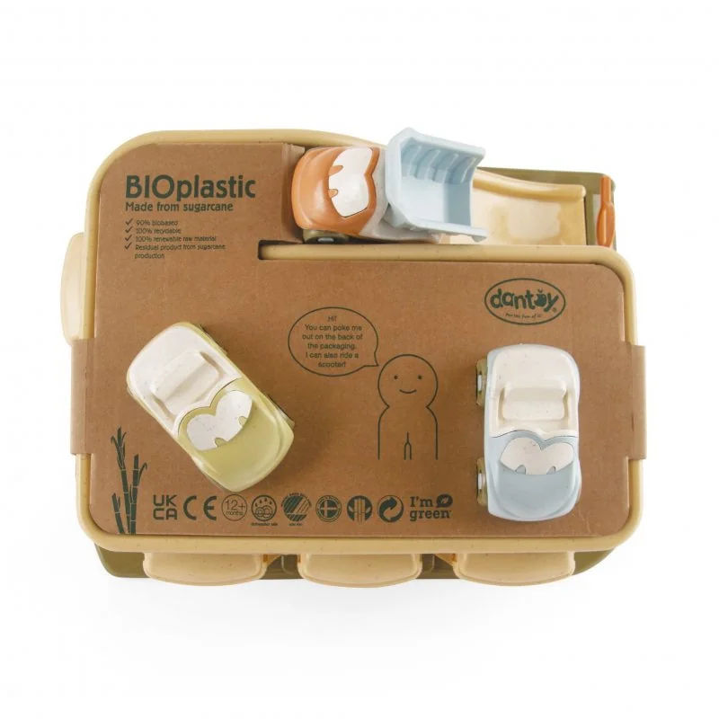 DANTOY bIOplastic garáž s 3 autíčkami 4ks 12m+