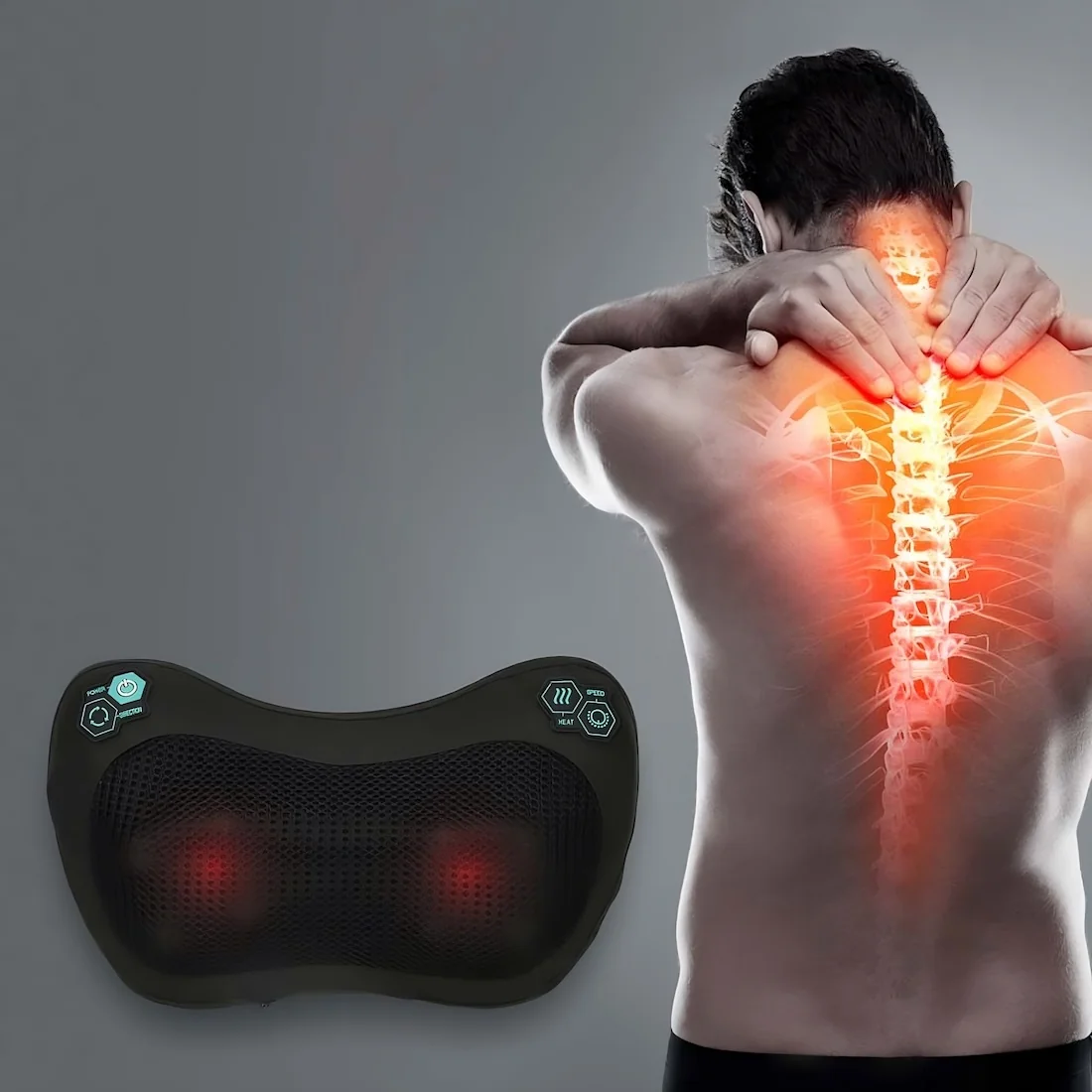 LIVEFY Pillow masážny vankúš na krk a chrbát, čierny