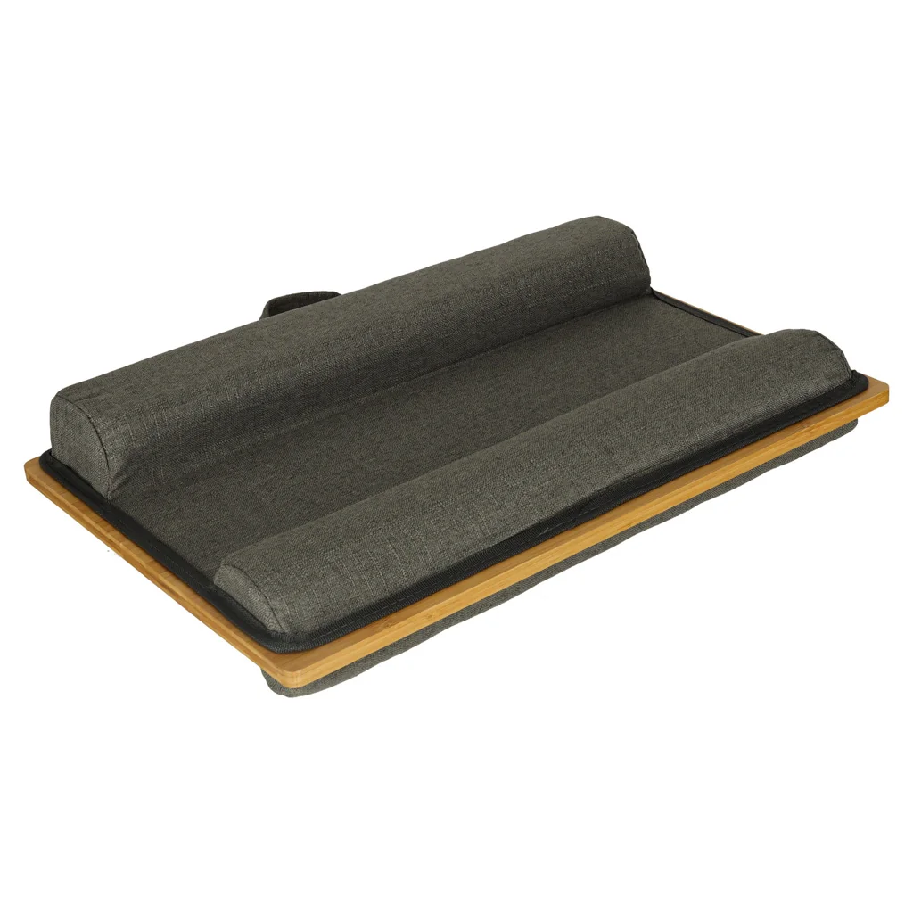 Drevený stolík na notebook s ergonomickým vankúšom – príručný stojan na gauč a posteľ
