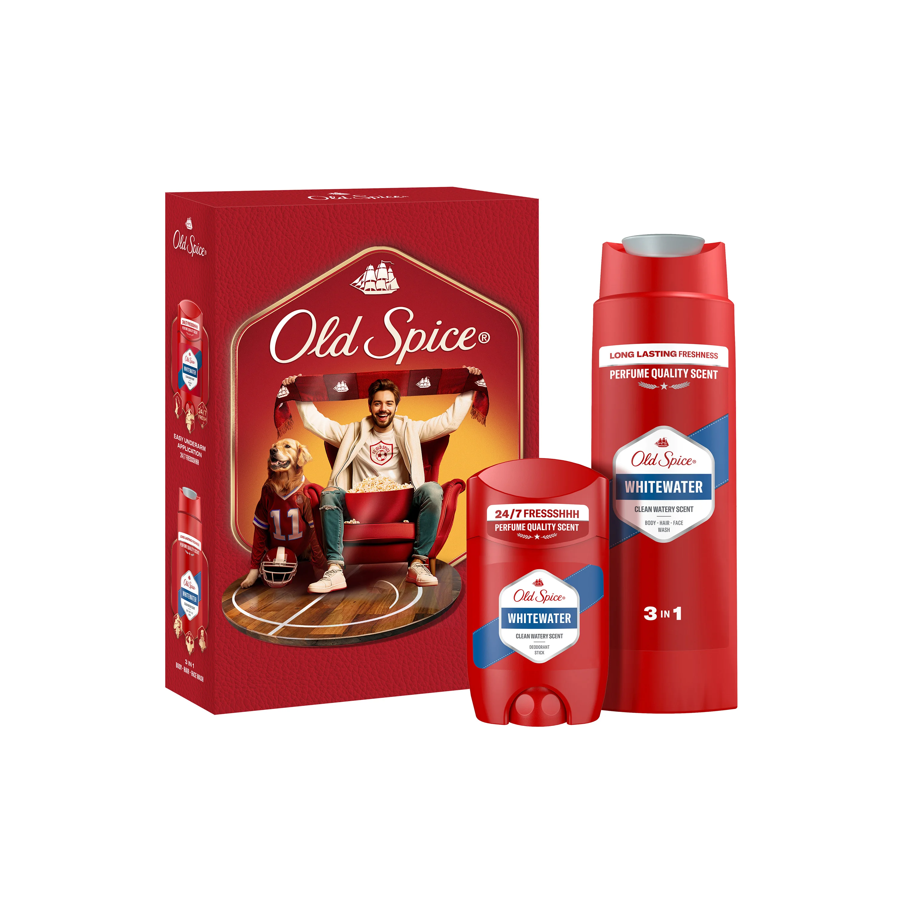 Xmass set Old Spice Whitewater Športový ventilátor s tuhým dezodorantom 50ml a sprchovým gélom 250ml 1 set