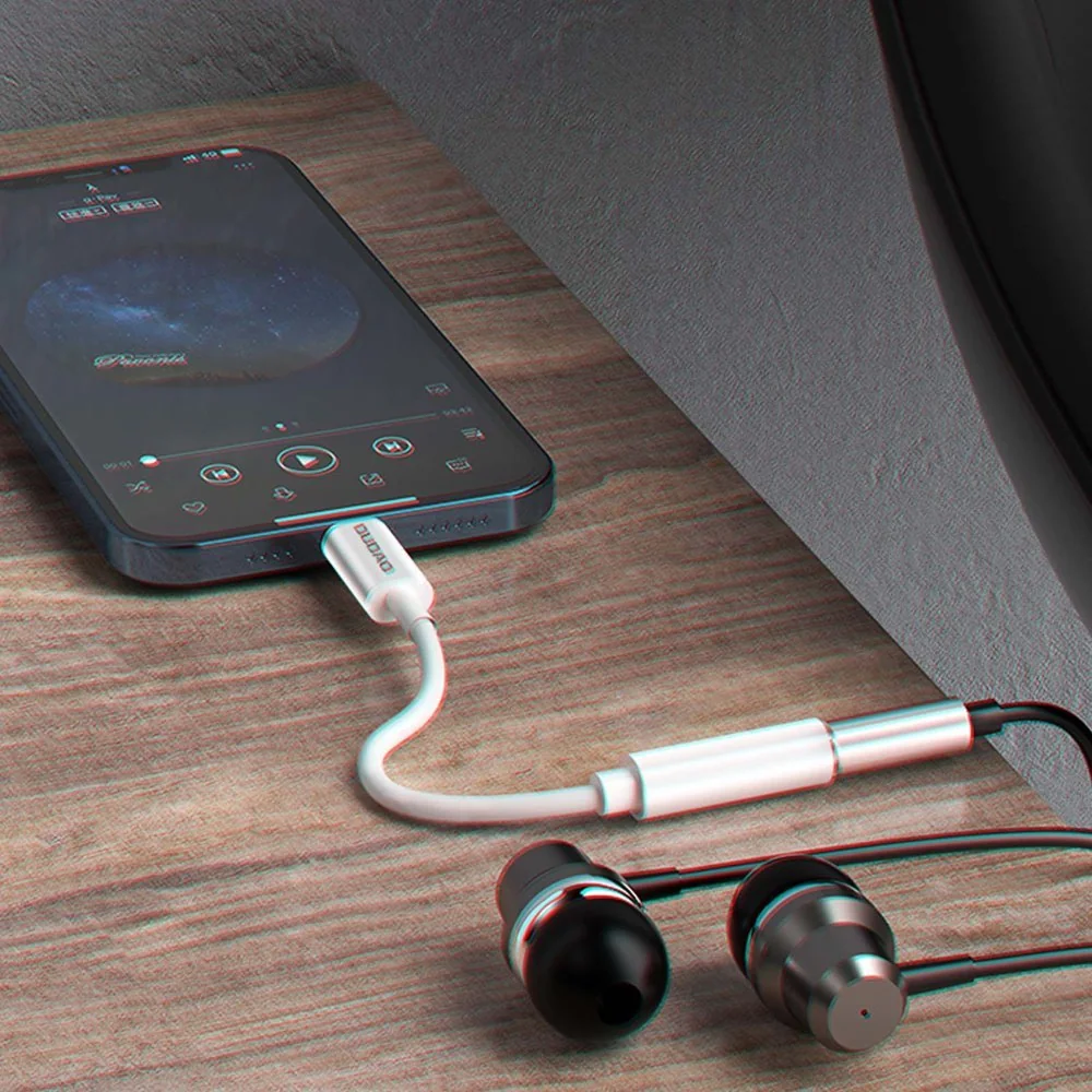 Dudao L16 adaptér Lightning / 3.5mm mini jack M/F 10cm, biely