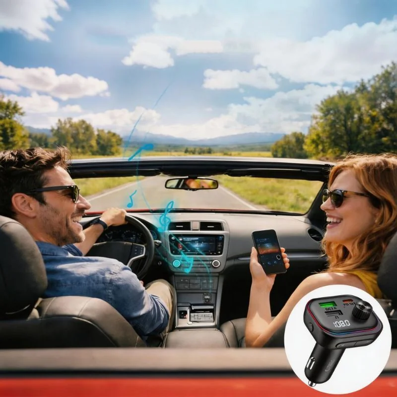 Tech-Protect CC07 FM Bluetooth Transmitter autonabíjačka 2x USB / USB-C 54W, čierna C 54W, čierna
