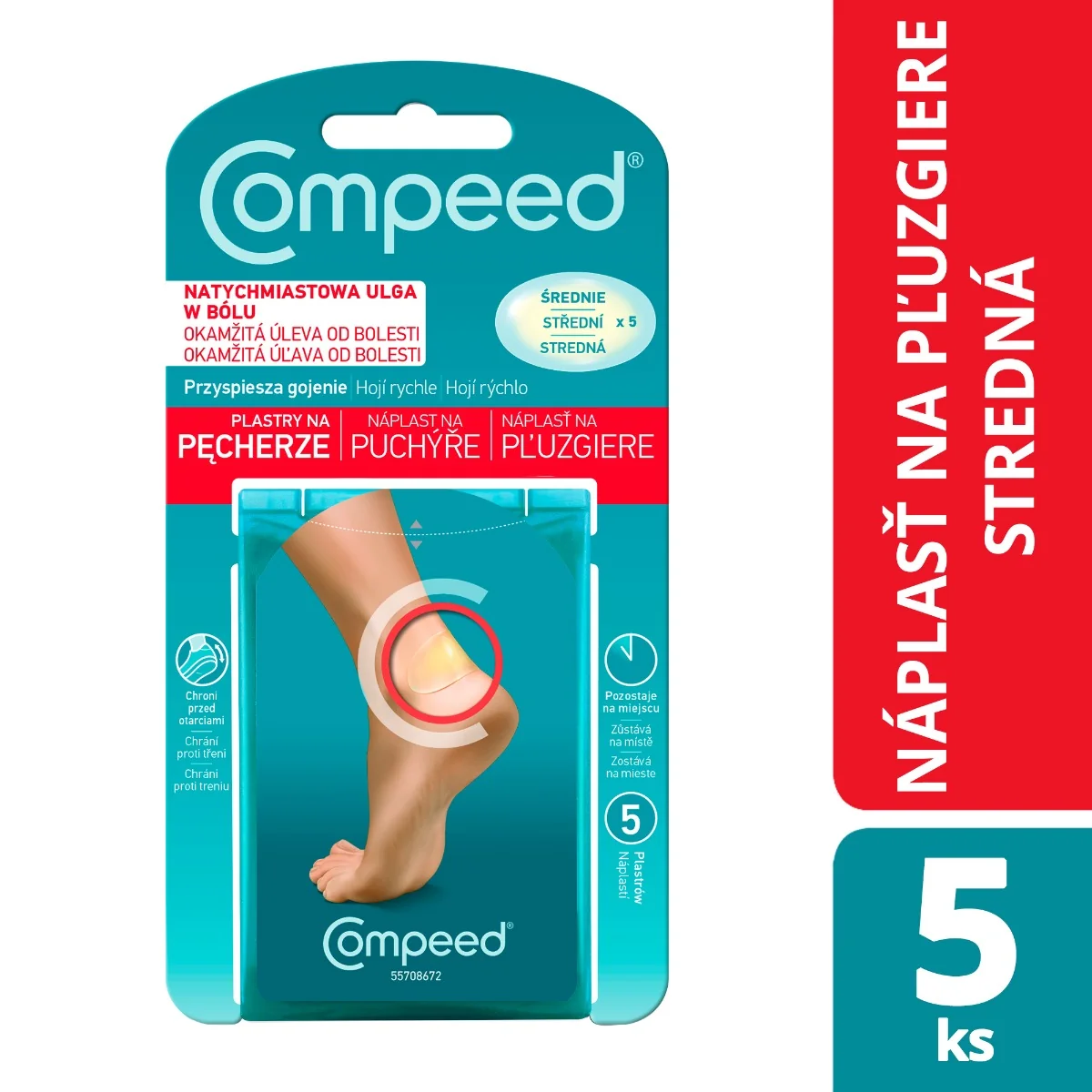 Compeed NÁPLASŤ na pľuzgiere na nohách stredná 1x5 ks