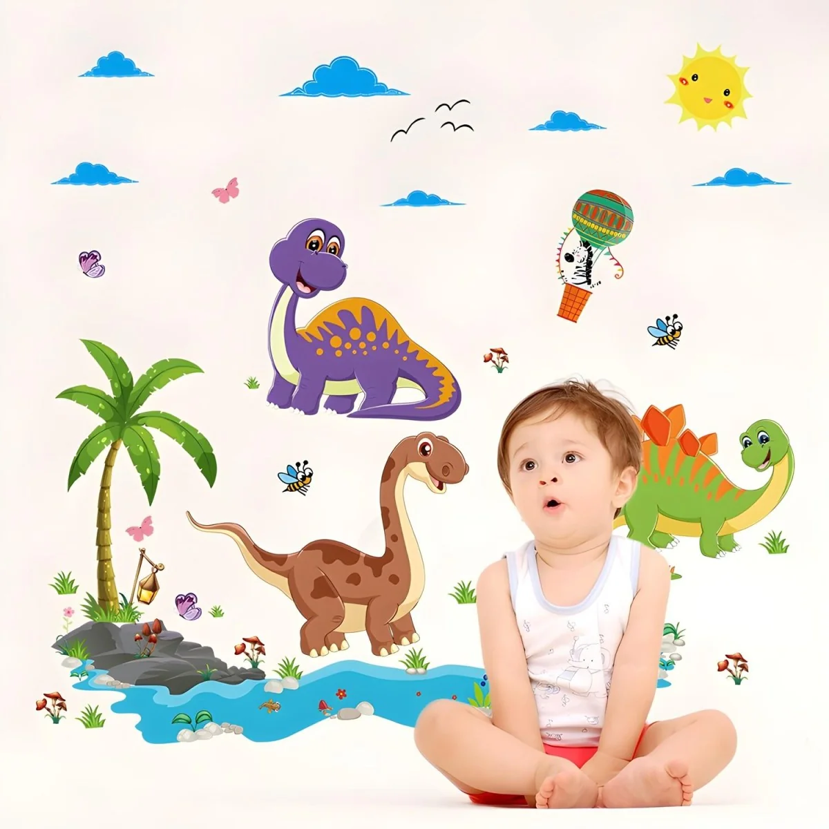 Samolepka na stenu s milými dinosaurami 75x135 cm, PVC