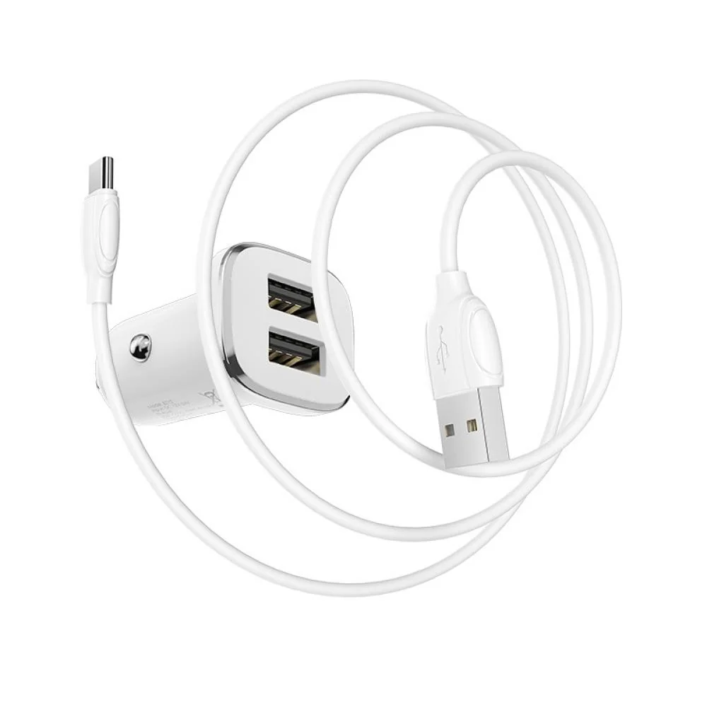 Nabíjačka do auta s káblom - 2x USB - Biela 